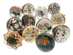 Mango Tree Cupboard Knobs Decorative Classic Prints, Clock Motif, Gold And Silver Burnish Ceramic Door And Drawer Handles Set Of 12