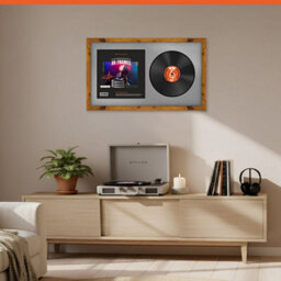 "30X17"" Rustic Oak Modern Vinyl Record Frame With Silver Mount For 12 Inch Lp Album Cover & Disc - Ak Frames" - thumbnail 8