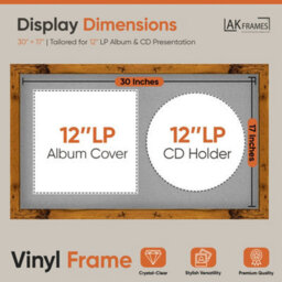 "30X17"" Rustic Oak Modern Vinyl Record Frame With Silver Mount For 12 Inch Lp Album Cover & Disc - Ak Frames" - thumbnail 2