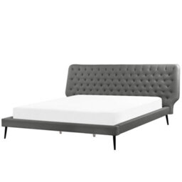 Beliani Bed Faux Leather Essonne 180 X 200 Cm (Eu Super King) Grey - thumbnail 1