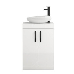 Royal Bathrooms Turin 600mm Freestanding Bathroom Vanity Unit With Sink 2 Door Gloss White & Nova Countertop Basin - thumbnail 5