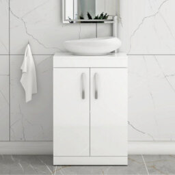 Royal Bathrooms Turin 600mm Freestanding Bathroom Vanity Unit With Sink 2 Door Gloss White & Nova Countertop Basin