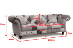 Multicoloured Fabric Patchwork 3 Seater Scroll Arm Chesterfield Sofa - thumbnail 9