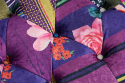 Multicoloured Fabric Patchwork 3 Seater Scroll Arm Chesterfield Sofa - thumbnail 4
