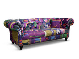 Multicoloured Fabric Patchwork 3 Seater Scroll Arm Chesterfield Sofa - thumbnail 3