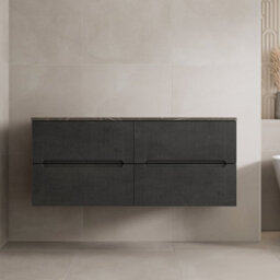 Aveli 1200mm Grey Marble Vanity Unit Double Wall Hung Fluted Storage No Basin Soft Close - thumbnail 2