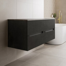 Aveli 1200mm Grey Marble Vanity Unit Double Wall Hung Fluted Storage No Basin Soft Close - thumbnail 3