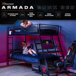 X Rocker X-Rocker Armada Gaming Bunk Bed With Desk Storage Twin High Sleeper 3Ft Single - Black - thumbnail 2