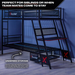 X Rocker X-Rocker Armada Gaming Bunk Bed With Desk Storage Twin High Sleeper 3Ft Single - Black - thumbnail 7