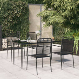 Berkfield 5 Piece Garden Dining Set Black Cotton Rope And Steel - thumbnail 1