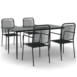 Berkfield 5 Piece Garden Dining Set Black Cotton Rope And Steel - thumbnail 2
