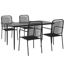 Berkfield 5 Piece Garden Dining Set Black Cotton Rope And Steel - thumbnail 3