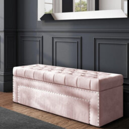 120Cm Duke Upholstered Tufted Plush Velvet Ottoman Storage Box, Pink End Of Bed Blanket & Shoe Bench With Hinged Lid