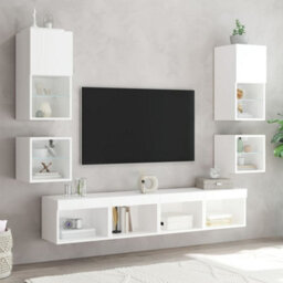 Berkfield Bedside Cabinet With Led Lights Wall-Mounted White - thumbnail 4