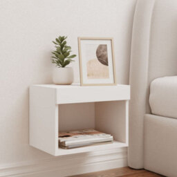 Berkfield Bedside Cabinet With Led Lights Wall-Mounted White - thumbnail 3