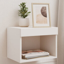 Berkfield Bedside Cabinet With Led Lights Wall-Mounted White - thumbnail 1