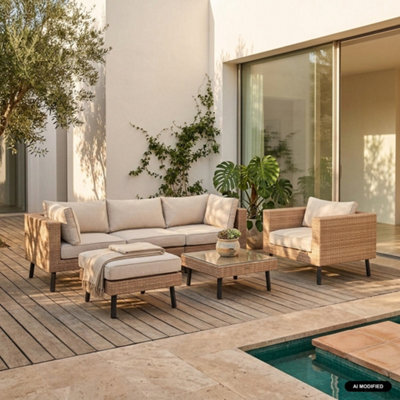 Sweeek - 5-Seater Polyrattan Garden Sofa Set Natural 69.5X69.5X30.5 Cm - Alba - image 1