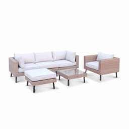 Sweeek - 5-Seater Polyrattan Garden Sofa Set Natural 69.5X69.5X30.5 Cm - Alba - thumbnail 2