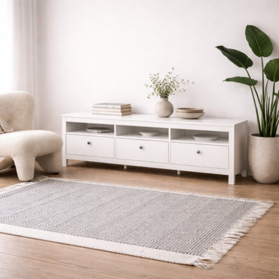Wyld Haus Gossmere White Matt Wooden Tv Unit With 3 Drawers And Plastic Handles - image 1