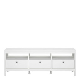 Wyld Haus Gossmere White Matt Wooden Tv Unit With 3 Drawers And Plastic Handles - thumbnail 4