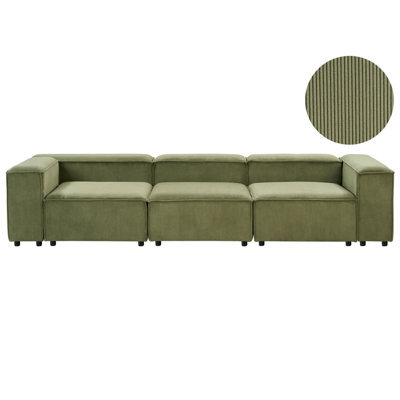 Beliani Modular Sofa 3 Seater Ardal Corduroy Green - image 1