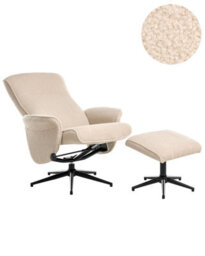 Wyld and Coco Recliner Armchair Beige Bouclé Fabric With Matching Footstool, 360 Swivel, Recline. - thumbnail 3