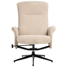 Wyld and Coco Recliner Armchair Beige Bouclé Fabric With Matching Footstool, 360 Swivel, Recline. - thumbnail 1