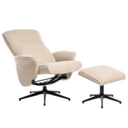 Wyld and Coco Recliner Armchair Beige Bouclé Fabric With Matching Footstool, 360 Swivel, Recline. - thumbnail 5