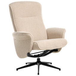Wyld and Coco Recliner Armchair Beige Bouclé Fabric With Matching Footstool, 360 Swivel, Recline. - thumbnail 6