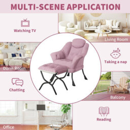 Modern Soft Lounge Chair Set, Ottoman, Upholstered Sofa With Armrests, Side Pocket, Living Room Seating, Pink - thumbnail 6