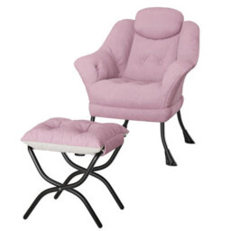 Modern Soft Lounge Chair Set, Ottoman, Upholstered Sofa With Armrests, Side Pocket, Living Room Seating, Pink