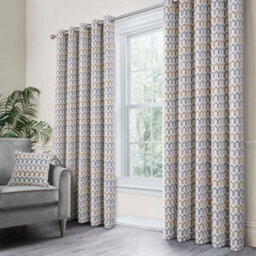 Curtina Arcadia Woven Geometric Natural Chenille Pair Of Eyelet Curtains - thumbnail 1