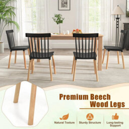 Set Of 4 Windsor Dining Chairs Kitchen Armless Side Chairs-Black - thumbnail 3