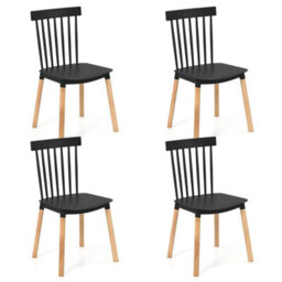 Set Of 4 Windsor Dining Chairs Kitchen Armless Side Chairs-Black - thumbnail 1
