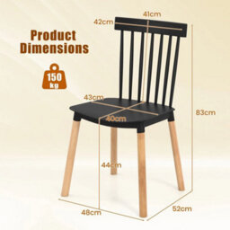 Set Of 4 Windsor Dining Chairs Kitchen Armless Side Chairs-Black - thumbnail 2