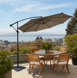 Sundaze Taupe 3M Garden Banana Parasol Cantilever Umbrella Sun Shade Hanging Patio With Base Weights - thumbnail 1