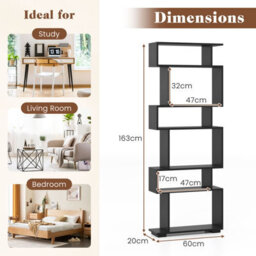 Costway 6-Tier Bookshelf Geometric Bookcase With 2 Anti-Tipping Kits - thumbnail 2