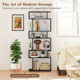 Costway 6-Tier Bookshelf Geometric Bookcase With 2 Anti-Tipping Kits - thumbnail 9