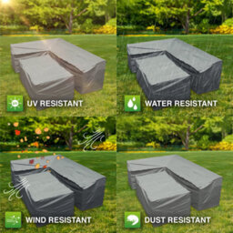 Woodside Grey L Shape Outdoor Dining Waterproof Patio Set Cover Rattan, Medium Right Side Long - thumbnail 5