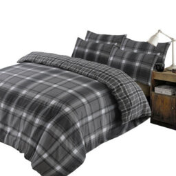Ohs Aspen 100% Brushed Cotton Duvet Cover With Pillowcase Set, Check Grey - Single