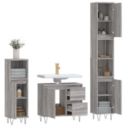 Berkfield 3 Piece Bathroom Furniture Set Grey Sonoma Engineered Wood - thumbnail 4