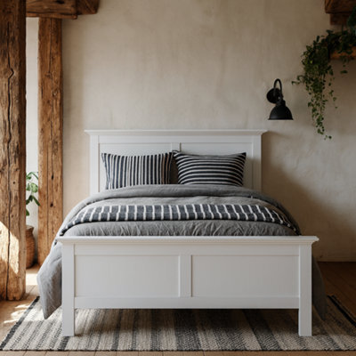 Wyld Haus Osaka Double Bed Frame 4Ft6 - Farmhouse White Wooden Panel Bed With Gloss Finish - image 1