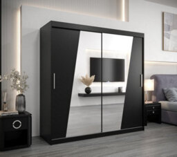 Arte Rhomb Contemporary Mirrored 2 Sliding Door Wardrobe 9 Shelves 2 Rails Black Matt (H)2000mm (W)2000mm (D)620mm - thumbnail 2