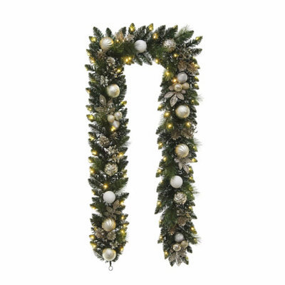 Xample 9Ft Pre-Lit Christmas Artificial Garland With 90 Warm White Twinkling Led Lights, Pinecones And Shatter-Resistant Ornaments - image 1