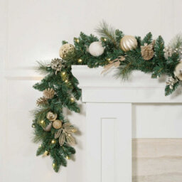 Xample 9Ft Pre-Lit Christmas Artificial Garland With 90 Warm White Twinkling Led Lights, Pinecones And Shatter-Resistant Ornaments - thumbnail 6