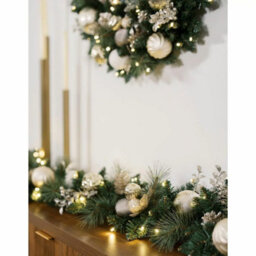 Xample 9Ft Pre-Lit Christmas Artificial Garland With 90 Warm White Twinkling Led Lights, Pinecones And Shatter-Resistant Ornaments - thumbnail 4