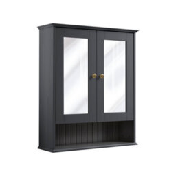 Homestylestore 650 X 750mm Black Grey Wall Mounted Mirrored Door Bathroom Cabinet And Aged Gold Round Handles