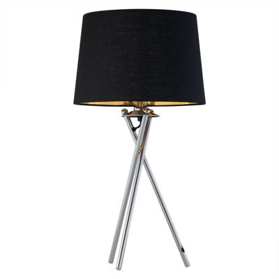 First Choice Lighting Tripod - Chrome Lamp With Black & Gold Fabric Shade - image 1