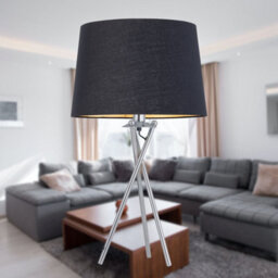 First Choice Lighting Tripod - Chrome Lamp With Black & Gold Fabric Shade - thumbnail 7
