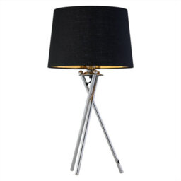 First Choice Lighting Tripod - Chrome Lamp With Black & Gold Fabric Shade - thumbnail 1